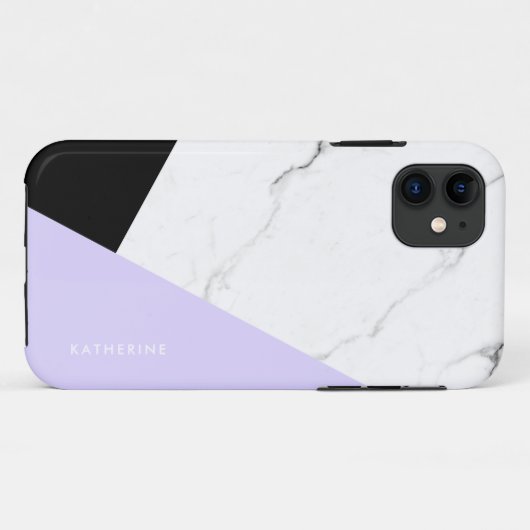 Moderne geometrische paarse zwarte witte marmer  Case-Mate iPhone case (Achterkant (horizontaal))