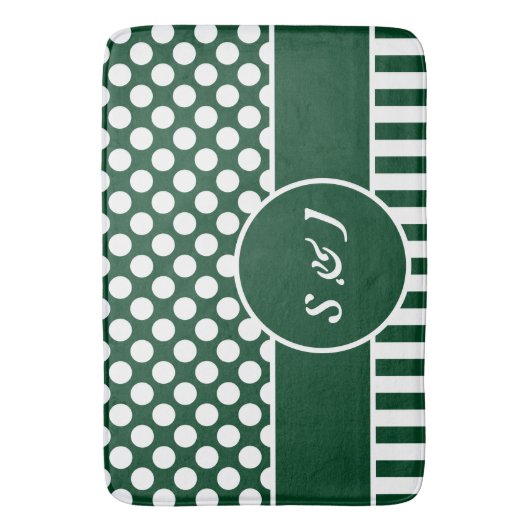 Moderne Geometrische patronen Groene Monogrammen Badmat (Voorkant Verticaal)
