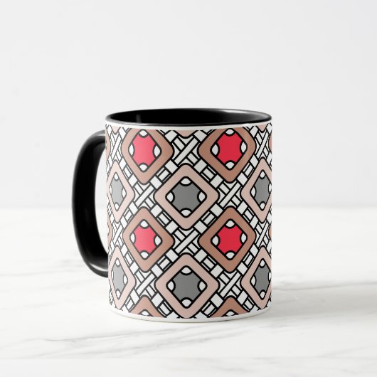 moderne geometrische patroon art deco grijs rood, mok (Voorkant links)