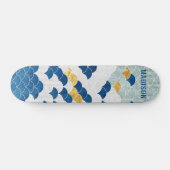 Moderne Geometrische Patroon Blauw Gold Aangepaste Persoonlijk Skateboard (Horizontaal)