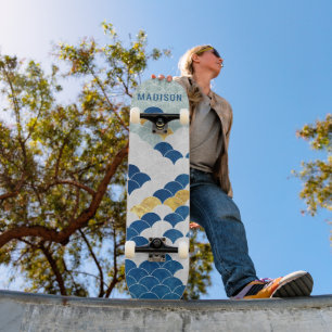 Moderne Geometrische Patroon Blauwe Gouden Aangepa Persoonlijk Skateboard