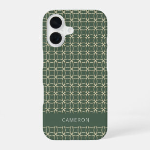 Moderne geometrische patroon bosgroene gepersonali iPhone 16 hoesje