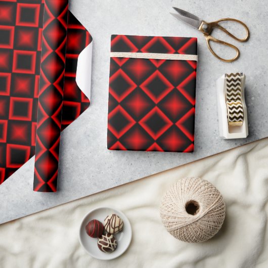 Moderne Geometrische Patroon Rode en Zwarte Verjaa Cadeaupapier (Crafts)