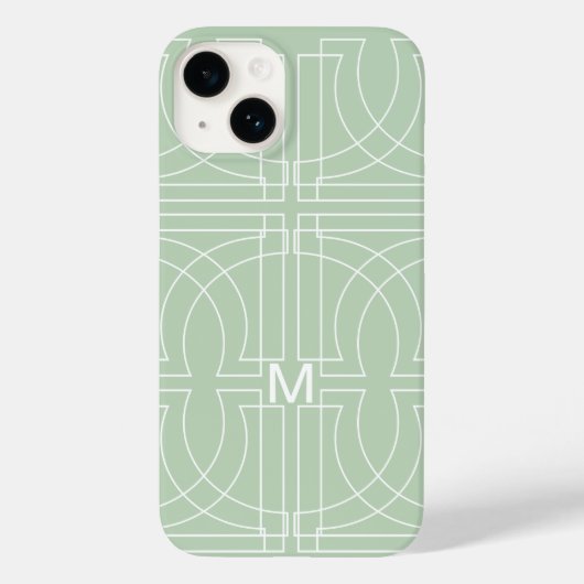 Moderne geometrische patroon saliegroen monogram Case-Mate iPhone case (Achterkant)