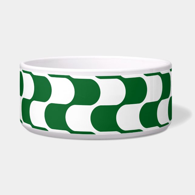 Moderne Geometrische Pet Bowl - Groen & Wit Ontwer Voerbakje (Voorkant)
