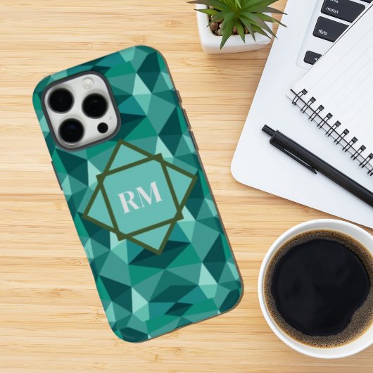 Moderne geometrische polygoon teal turquoise monog iPhone hoesje