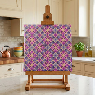 Moderne Geometrische Pr Plum Beige Mozaïek Patroon Tegeltje