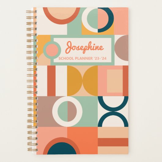Moderne Geometrische Retro Kleurrijke Custom Schoo Planner (Voorkant)