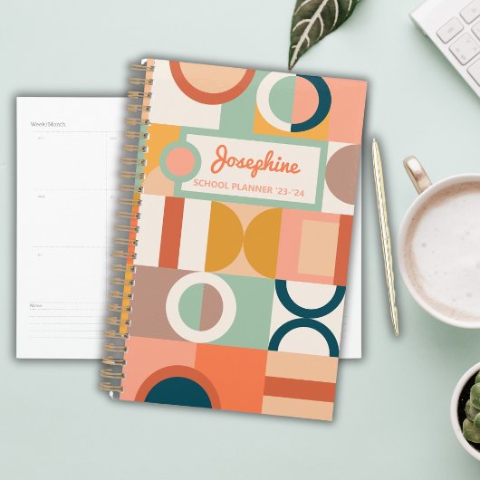 Moderne Geometrische Retro Kleurrijke Custom Schoo Planner