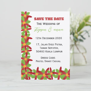 Moderne Geometrische Rode en Groene Vector Bloesem Save The Date