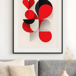 Moderne geometrische rode en zwarte LOVE Abstracte Poster