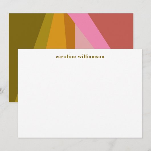 Moderne Geometrische Rode Olijf Groene Monogrammen Notitiekaartje (Voorkant / Achterkant)