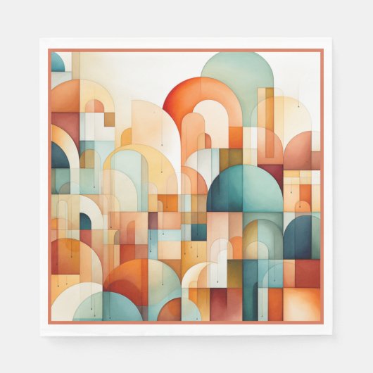 Moderne Geometrische Roest Turquoise Perzik Teal Servet (Voorkant)