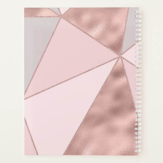 Moderne geometrische Roos Gold Blush Gray Monogram Planner (Achterkant)
