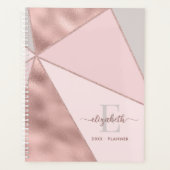 Moderne geometrische Roos Gold Blush Gray Monogram Planner (Voorkant)