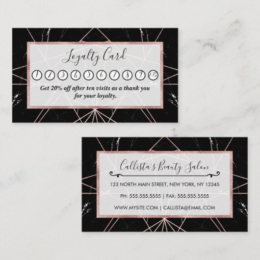 Moderne geometrische Roos gouden marmeren driehoek Klantenkaartje (Voorkant / Achterkant)