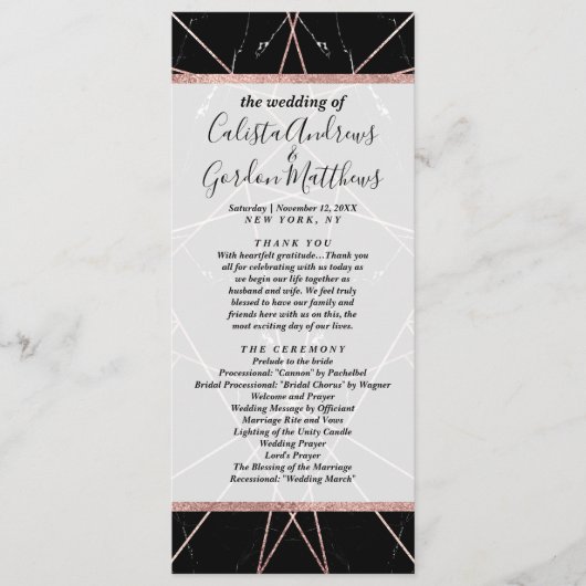 Moderne geometrische Roos gouden marmeren driehoek Programmakaart (Voorkant)