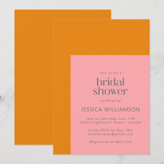 Moderne geometrische roze en Oranje Vrijgezellenfe Kaart (Voorkant / Achterkant)