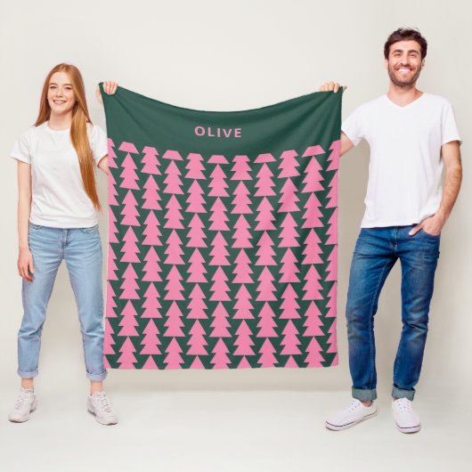Moderne geometrische roze groene kerstboom grafisc fleece deken (In situ)