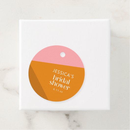 Moderne geometrische roze oranje aangepaste bruids bedankjes labels (In situ)