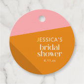 Moderne geometrische roze oranje aangepaste bruids bedankjes labels (Voorkant)