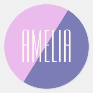 Moderne Geometrische Roze Paarse Gepersonaliseerde Ronde Sticker