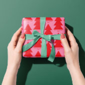 Moderne geometrische roze rode kerstboom grafisch cadeaupapier