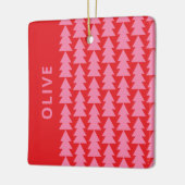 Moderne geometrische roze rode kerstboom grafisch keramisch ornament (Links)