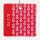 Moderne geometrische roze rode kerstboom grafisch keramisch ornament (Achterkant)