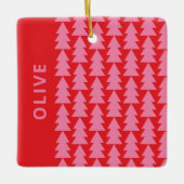 Moderne geometrische roze rode kerstboom grafisch keramisch ornament (Voorkant)