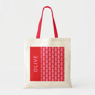 Moderne geometrische roze rode kerstboom grafisch tote bag