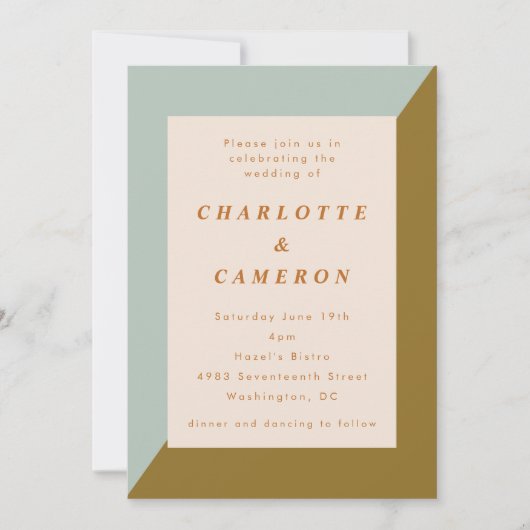 Moderne Geometrische Sage Goud Elegante Huwelijk Kaart (Voorkant)