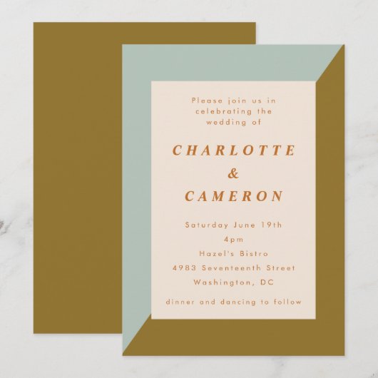 Moderne Geometrische Sage Goud Elegante Huwelijk Kaart (Voorkant / Achterkant)