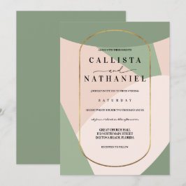 Moderne geometrische salie groen stoffige roze bru kaart