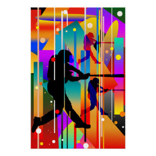 Moderne Geometrische silhouet Honkbalspeler Perfect Poster