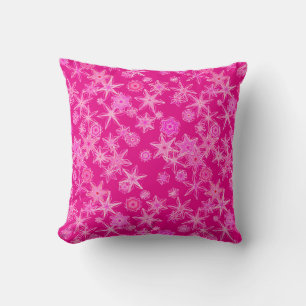 Moderne geometrische sneeuwvlokken, diepe Fuchsia  Kussen