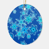 Moderne geometrische sneeuwvlokken, saffierblauw keramisch ornament (Links)