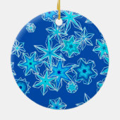 Moderne geometrische sneeuwvlokken, saffierblauw keramisch ornament (Achterkant)