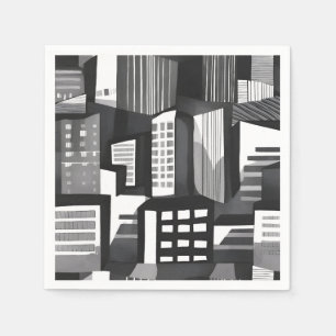 Moderne Geometrische Stad   Zwart & Wit Contempora Servet