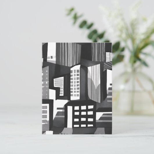 Moderne geometrische stad | Zwart-wit Contemporary Briefkaart (Staand voorkant)
