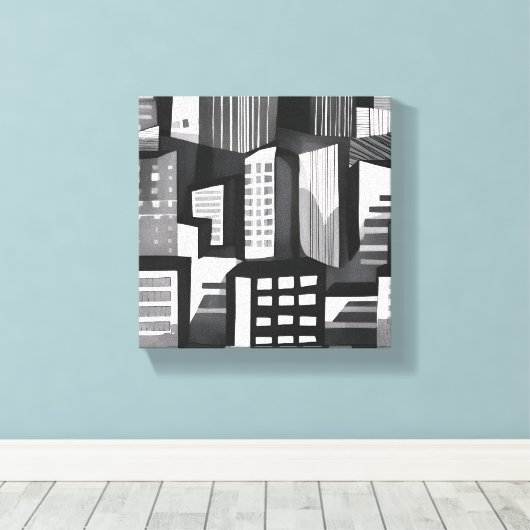 Moderne geometrische stad | Zwart-wit Contemporary Canvas Afdruk (Insitu (Houten vloer))