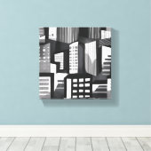 Moderne Geometrische Stad | Zwart & Wit Modern Canvas Afdruk (Insitu (Houten vloer))