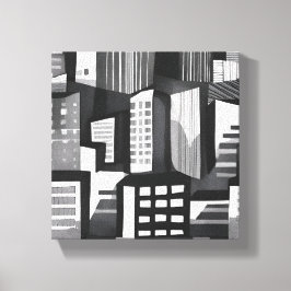 Moderne Geometrische Stad | Zwart & Wit Modern Canvas Afdruk
