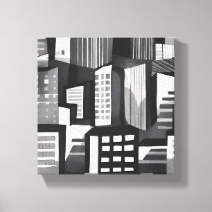 Moderne Geometrische Stad Zwart & Wit Modern Canvas Afdruk