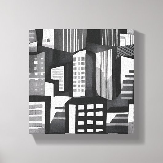 Moderne Geometrische Stad | Zwart & Wit Modern Canvas Afdruk (Voorkant)