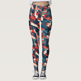 Moderne geometrische sterren US vlag patroon Leggings