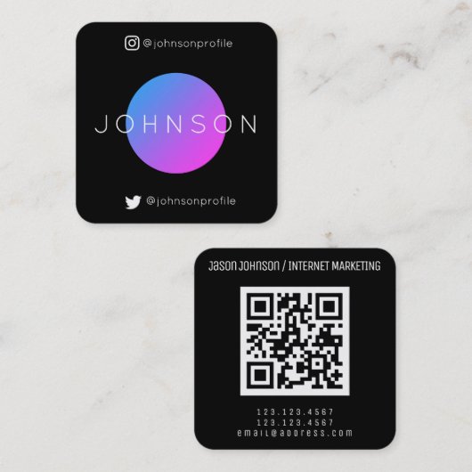 Moderne geometrische stijl met QR-code zwart bewer Vierkante Visitekaartje (Voorkant / Achterkant)