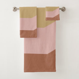 Moderne geometrische strips in Terracotta en Blush Bad Handdoek