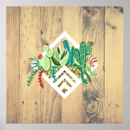 Moderne geometrische Succulents Planter & Wood Poster