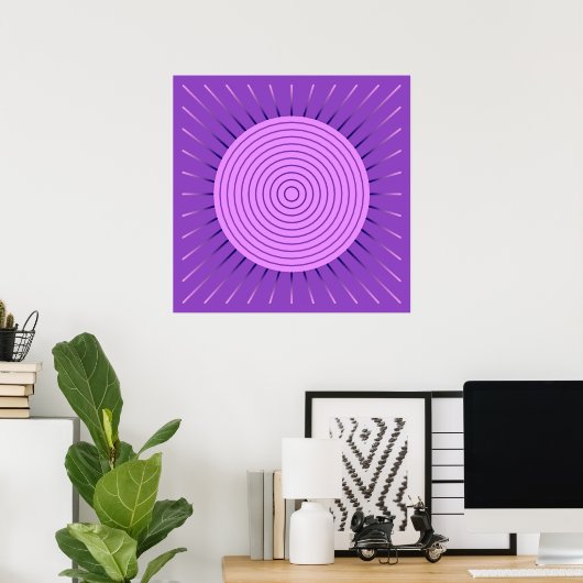 Moderne Geometrische Sunburst - Amethyst Paars Poster (Thuiskantoor)